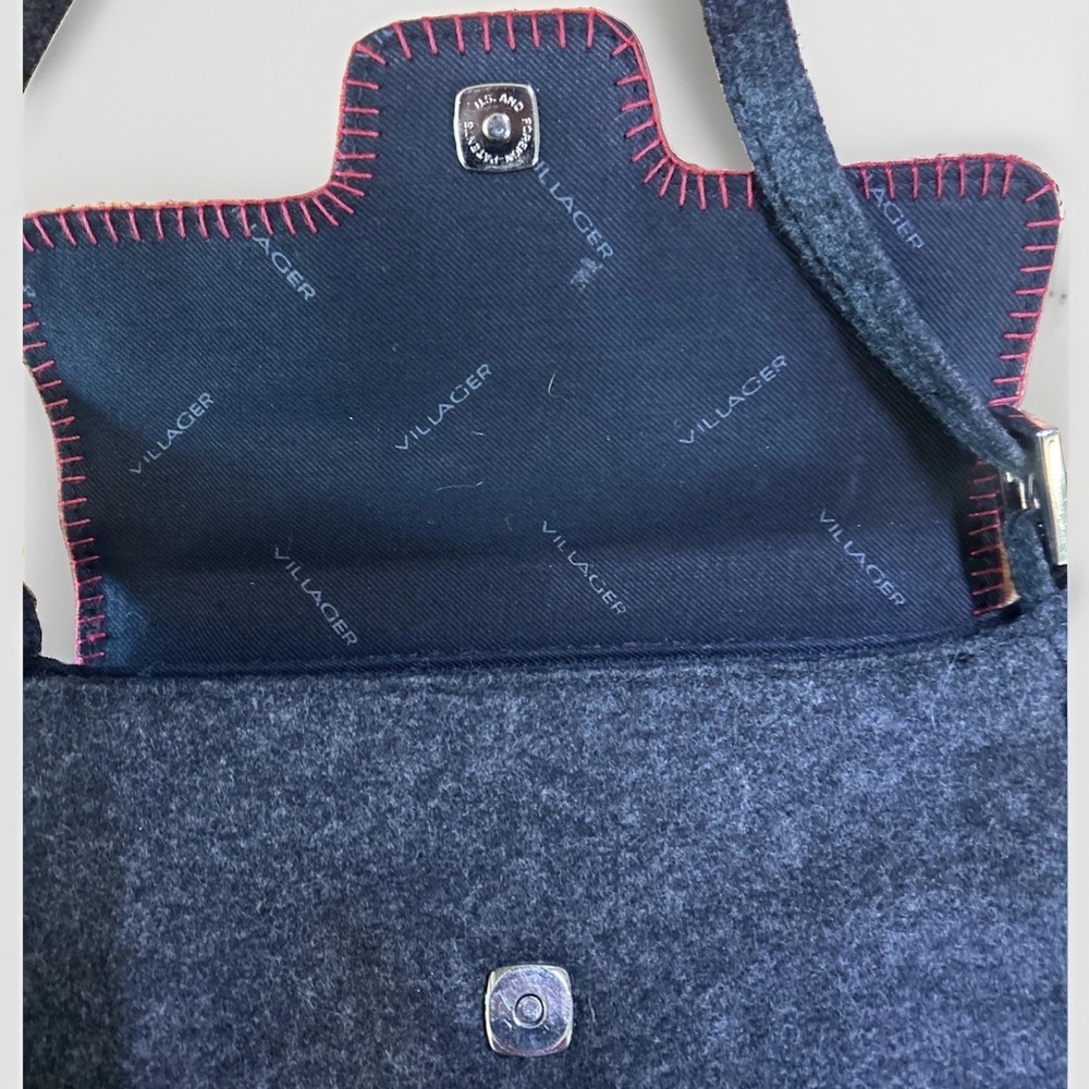 Vintage Liz Claiborne Villager Wool Felt Baguette Shoulder Bag Gray Red Stitch - Picture 5 of 5